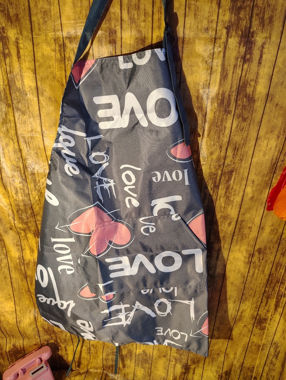 Amazon Grey Apron with Pink Heart and White 'LOVE' Print